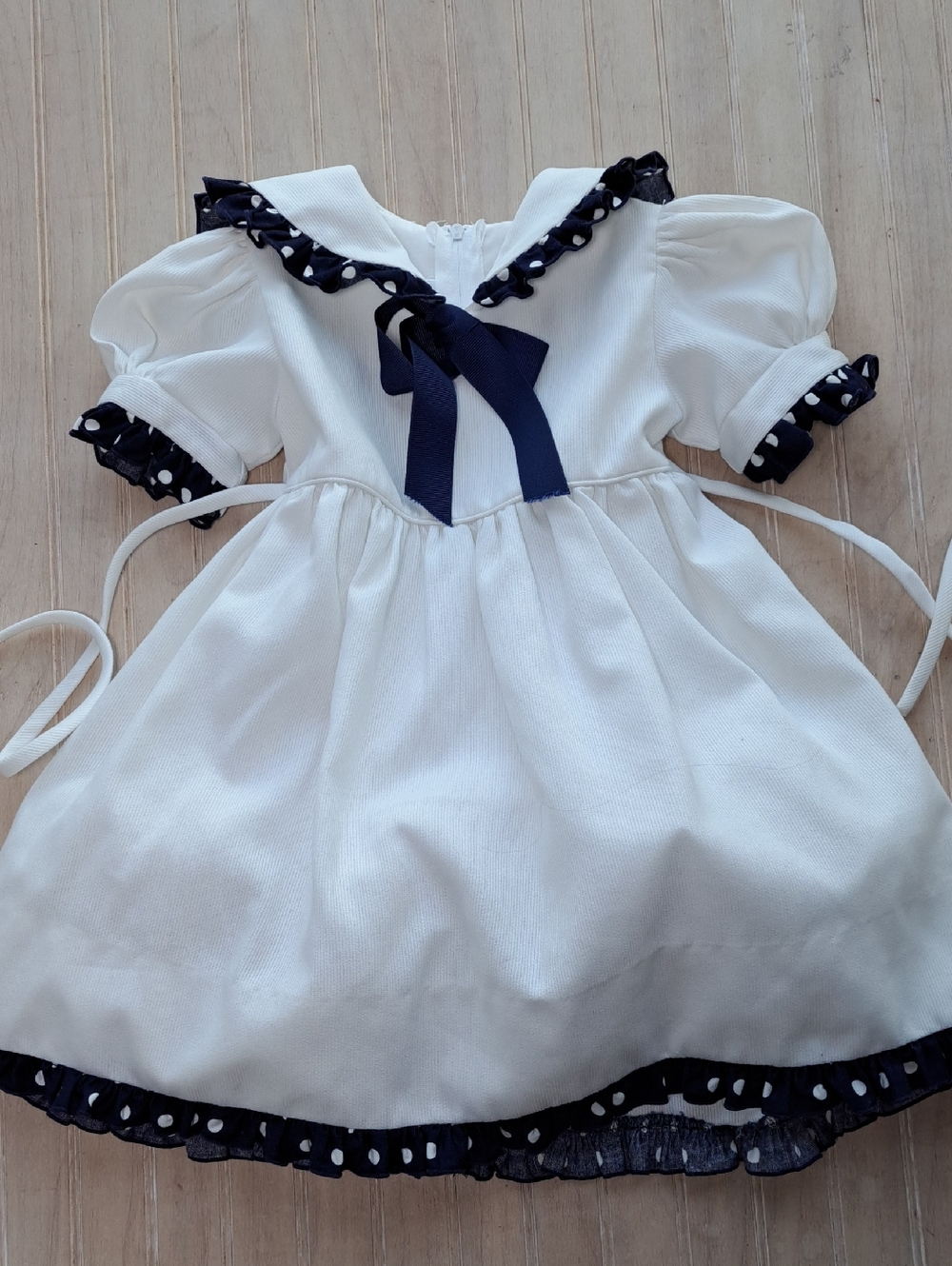 Vintage Sylvia Whyte Sailor Collar Full Skirt Polka Dot Ruffle Puff Party Dress